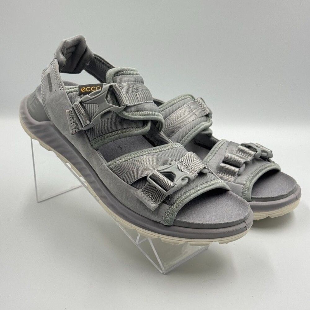 Ecco Exowrap Womens 7.5 Grey Sport Sandals Adjustable Straps Buckle Hiking Sanda